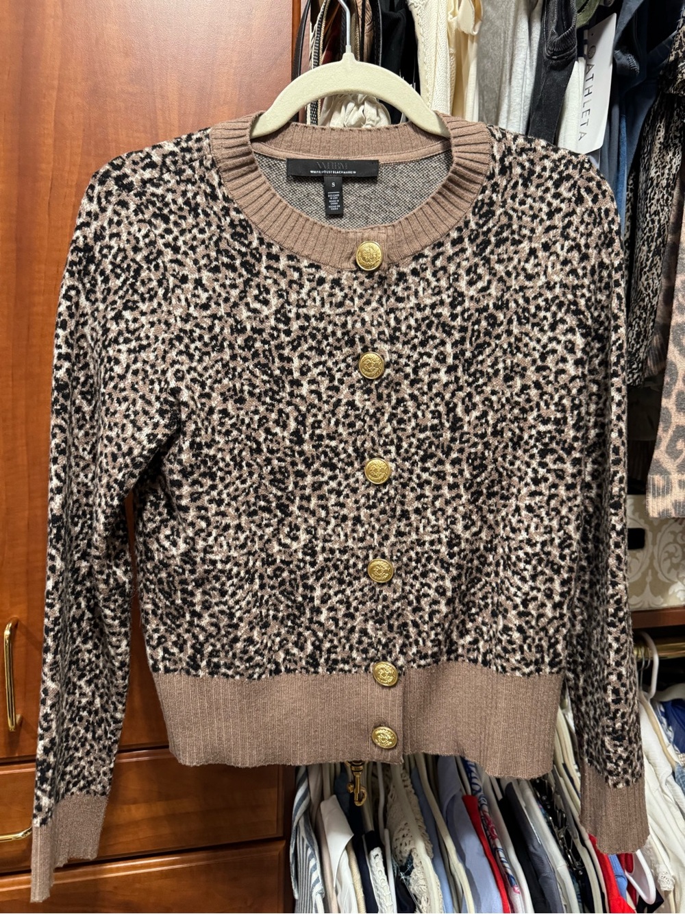 White House black market Tan and Black Leopard-Print Button Cardigan